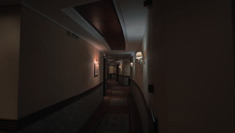 hotel hallway in dim light