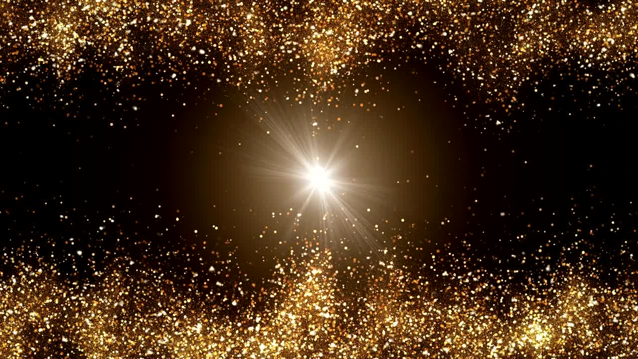 디지털 서명은 어두운 갈색 배경과 작은 입자가 빛의 파동으로 모여 황금색 노란색 그림자가 깊은 대조가있는 영역과 영역에 퍼져 있습니다.