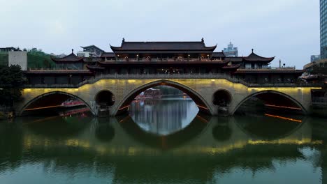 famous anshun bridge on jin river in chengdu, china - aerial drone view