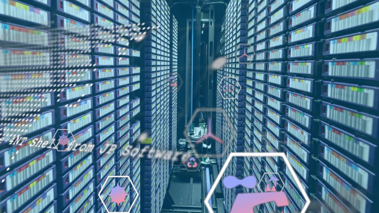 Animation of eco icons and data processing over computer servers