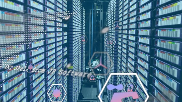 Animation of eco icons and data processing over computer servers