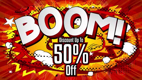 comic book sale advertisement animation. special offer, discount, shopping, shop retail business concept.