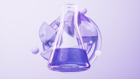 conical flask with purple glass background, 3d rendering.