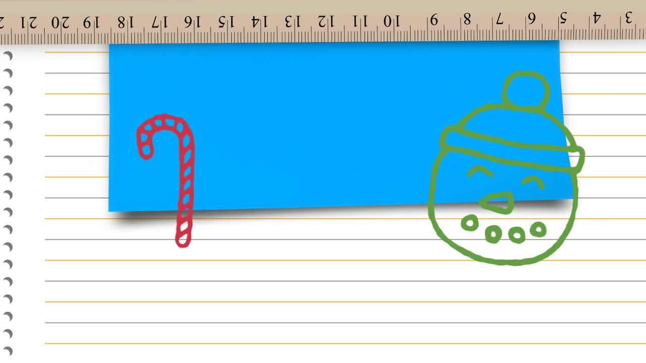 animación de dibujos a mano de decoraciones navideñas en fondo de papel azul y blanco