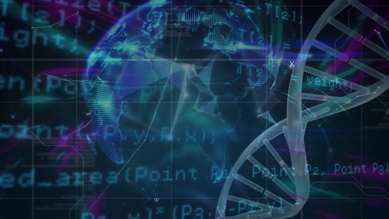 animación del procesamiento de datos sobre el hilado de cadenas de adn