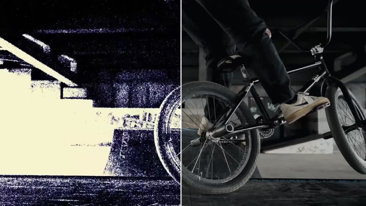 Højkontrast opdelt skærm af BMX-rytter og unge venner