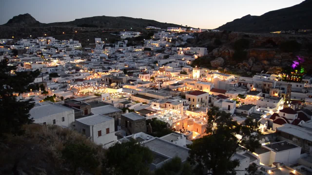 Evening Lindos Village at dusk