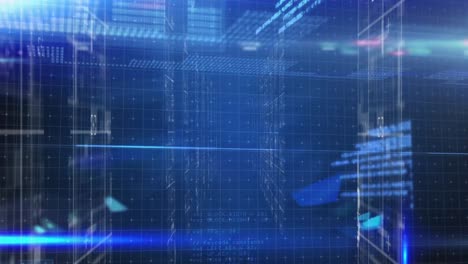 animación del procesamiento de datos y luces en fondo naval