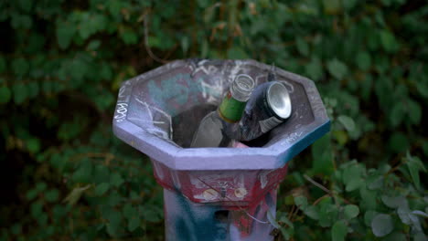 littering trash bottles and graffiti in park