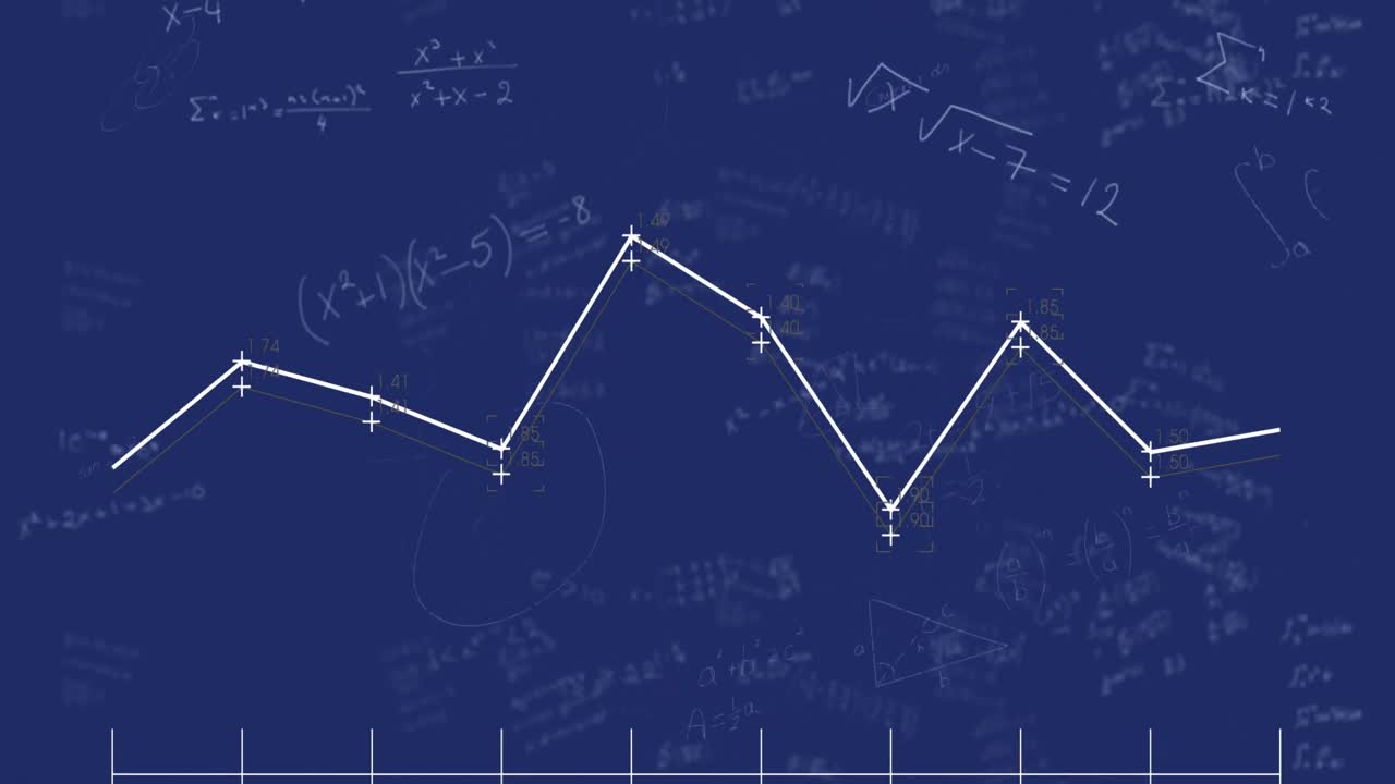 해군 배경에서 그래프와 수학 공식의 애니메이션