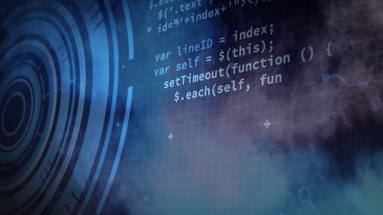animación del escaneo del alcance y el procesamiento de datos con polvo colorido en la cuadrícula