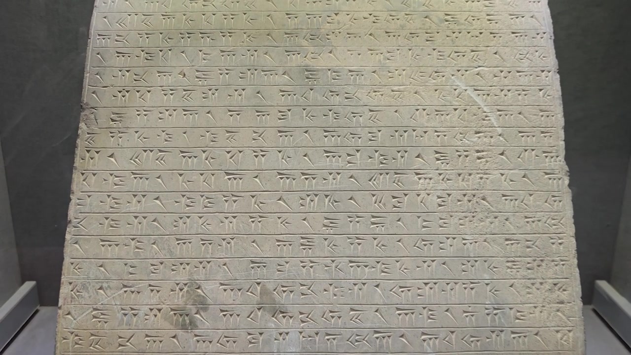Ancient Stone Tablet with Cuneiform Inscriptions in Museum