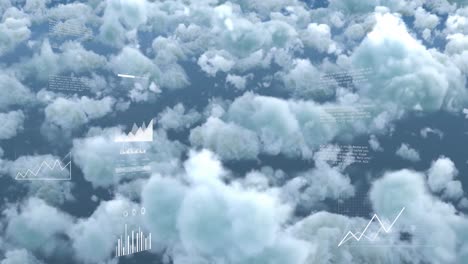 animación del procesamiento de datos estadísticos contra nubes en el cielo azul.