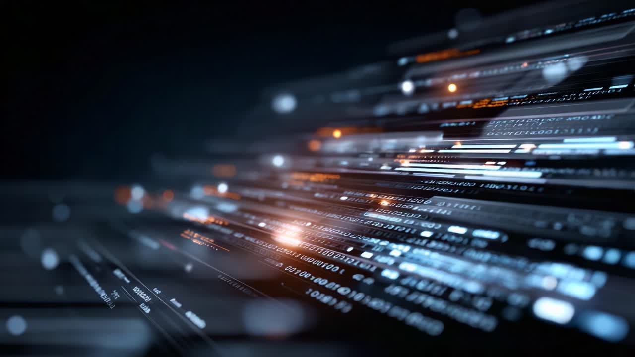 Dynamic Digital Stream of Binary Data Flow Representing Abstract Concepts of Technology, Communication, and Information Processing in a Dark Background Setting