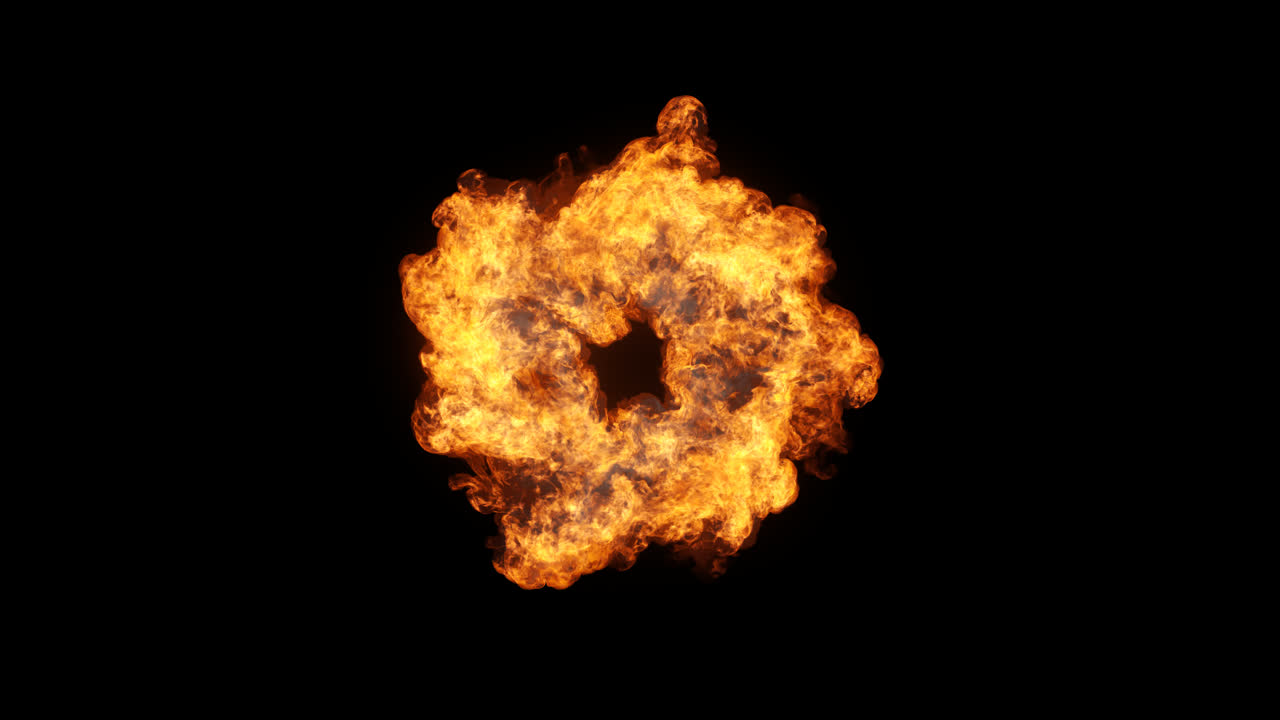 Circular Fire and Smoke Explosion on Black Background