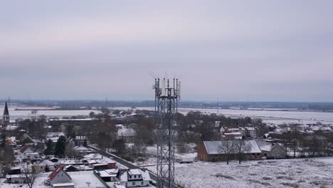 Cell-tower-mobile-5G-mast-Transmission-phone,-Winter-Snow