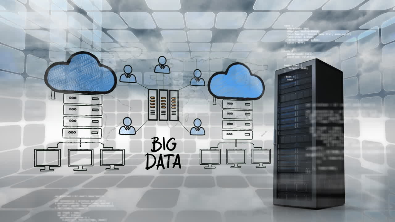 servidor de datos y dibujo de servidor de datos y nubes