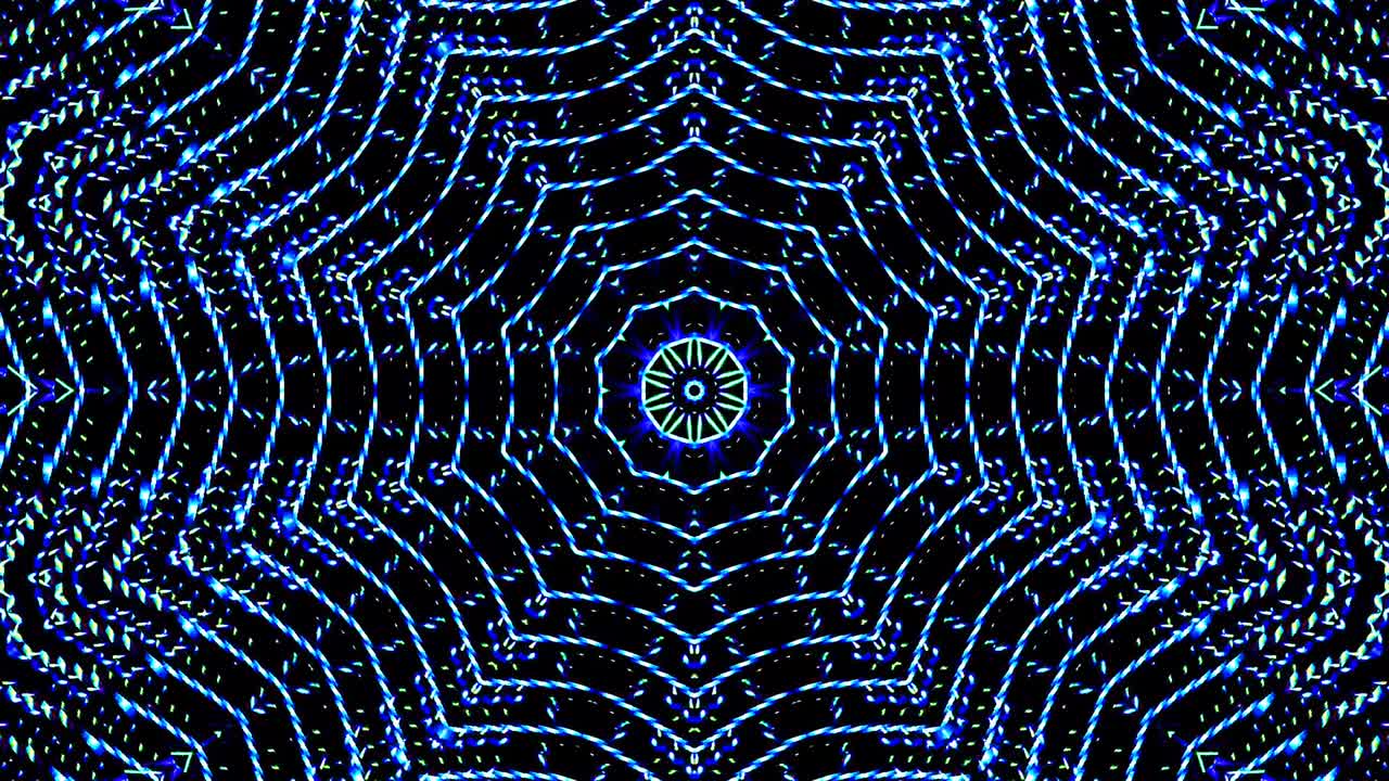 las líneas brillantes brillantes establecen un movimiento de onda azul, colorido, sobre un fondo negro