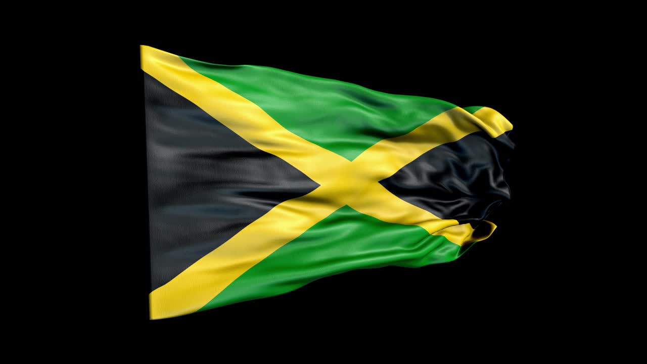 Realistic Jamaica flag is waving 3D animation. National flag of Jamaica. 4K Jamaica flag seamless loop animation.