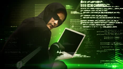 digital animation of hooded hacker hacking the laptop 4k