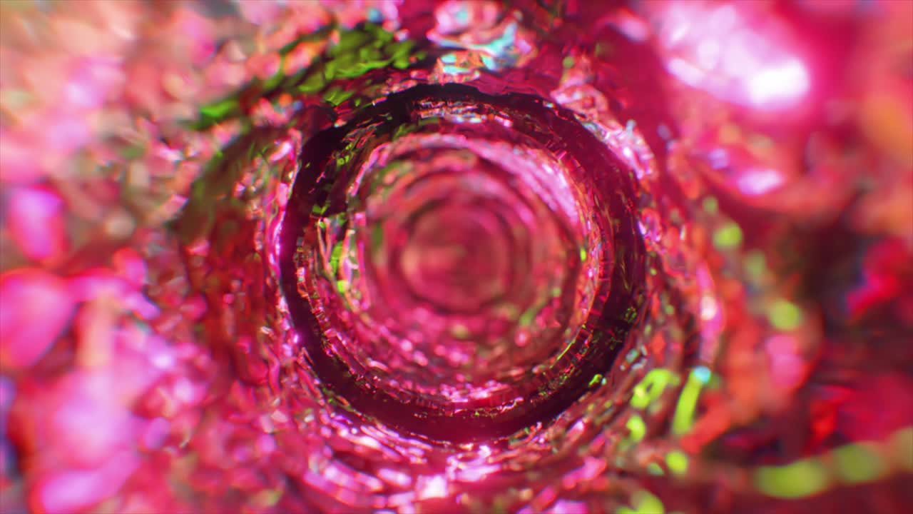 Swirling water funnel in neon lighting. Round water tunnel. Pink color. 3d animation of a seamless loop.