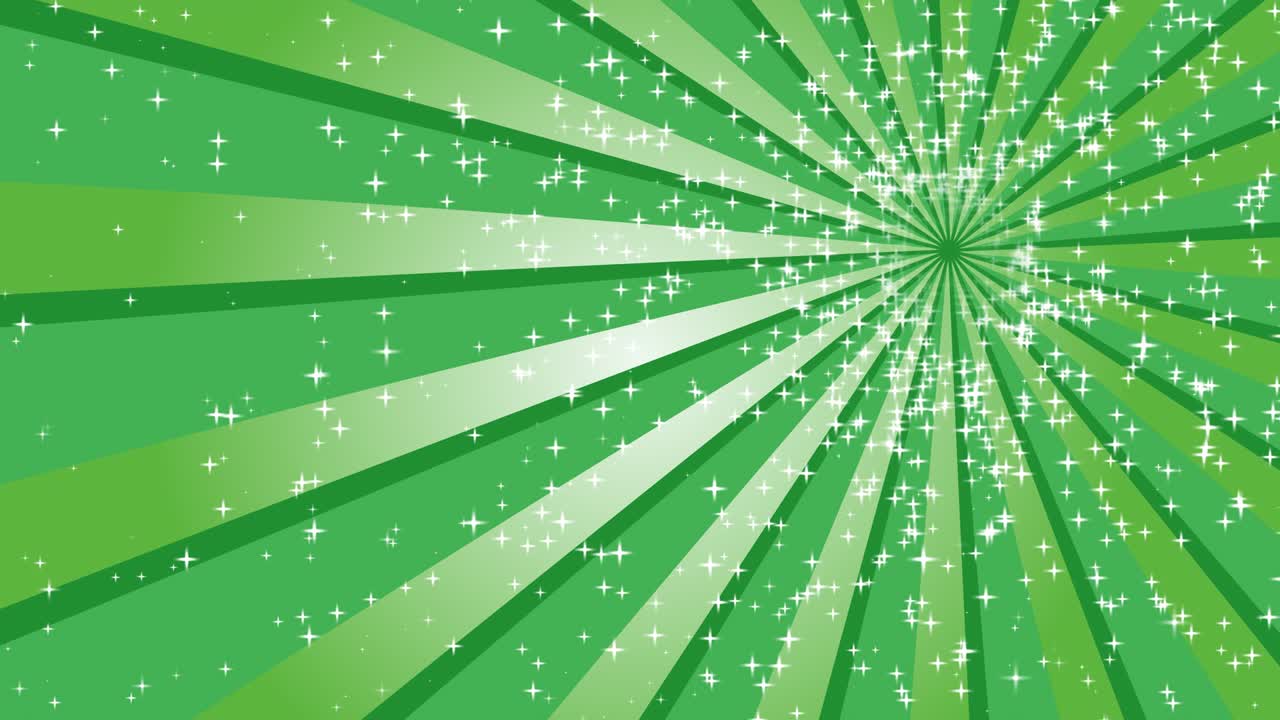 las líneas verdes radiantes giran alrededor de la parte superior derecha del fondo con pequeñas estrellas parpadeantes.