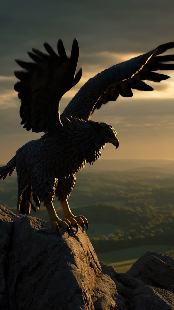 Majestic Eagle on Mountain Peak at Sunrise/Sunset