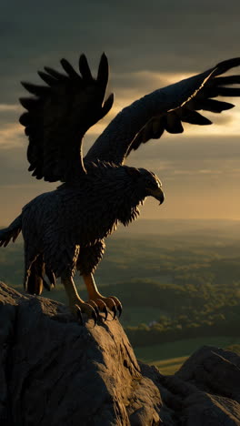 majestic eagle on mountain peak at sunrise/sunset