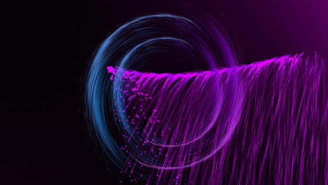 animation of colourful light trails and spots forming circles on black background