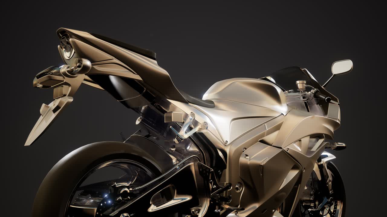 밝은 조명을 가진 어두운 스튜디오에서 스포츠 오토바이