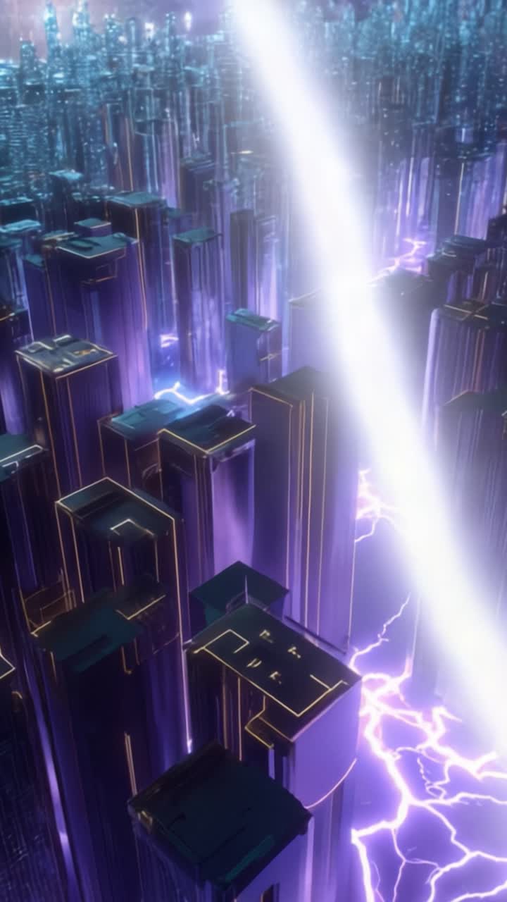 A Dazzling Futuristic Cityscape Illuminated by Neon Lights and Surged with Electric Energy Amidst a Stunning Digital Environment
