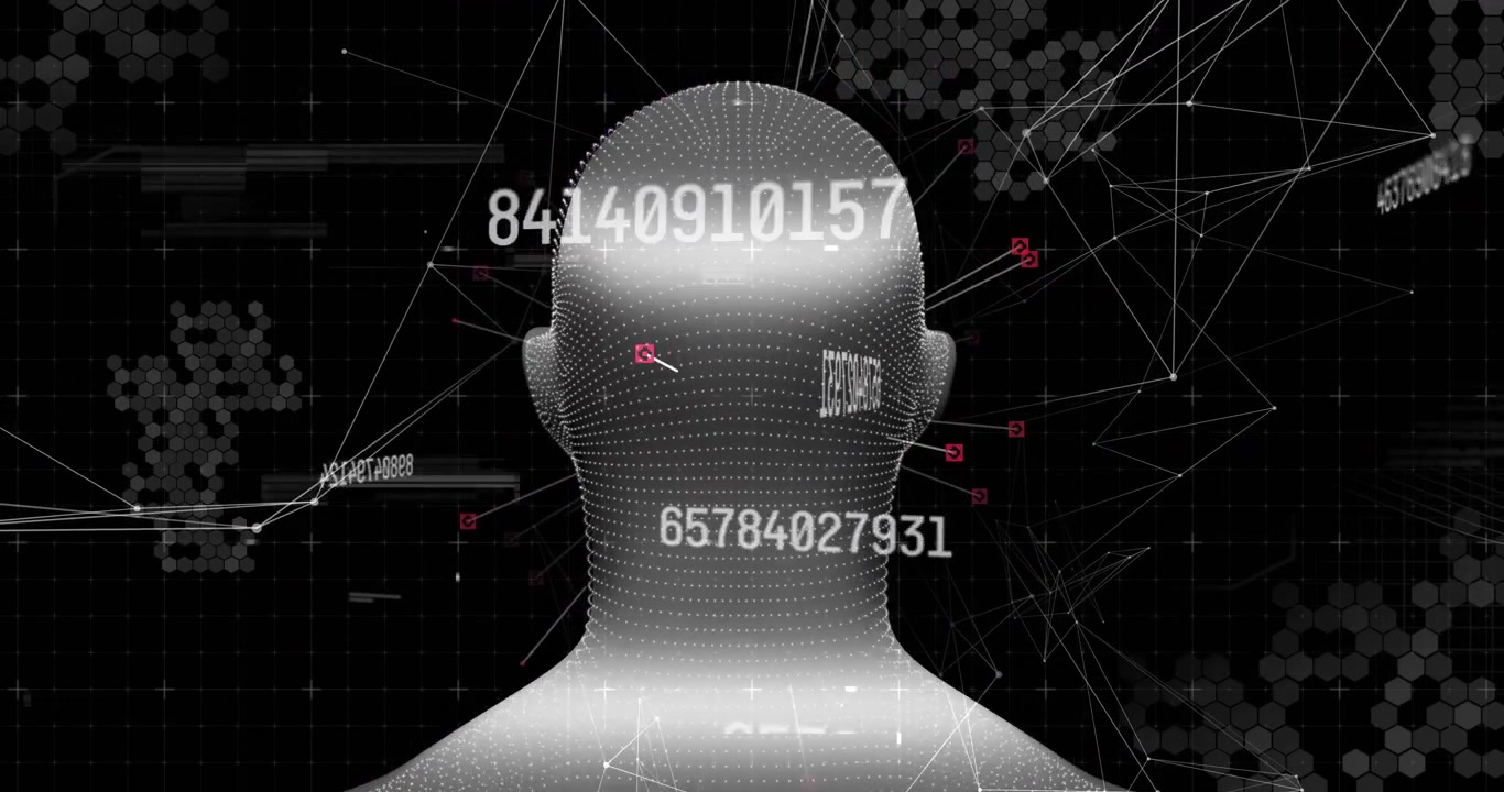 Digital Human Head Model with Data Processing and Glitch Effects