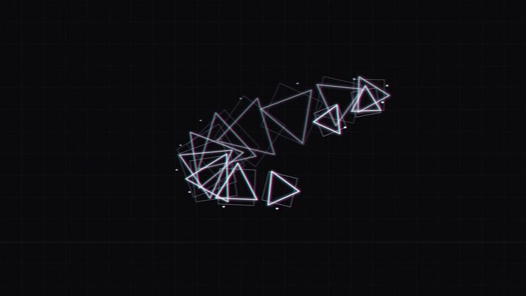Animação geométrica abstrata com efeito de glitch e triângulos