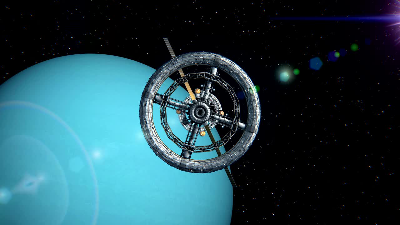 Space station on the background of Uranus