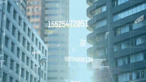animation of numbers changing and data processing over cityscape