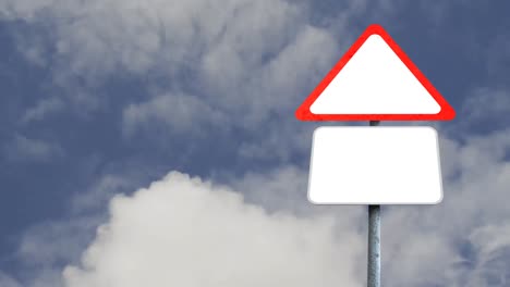 blank signboard post with copy space against clouds in the blue sky