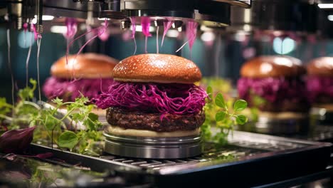 innovative food creation with vibrant cabbage burger in a modern kitchen