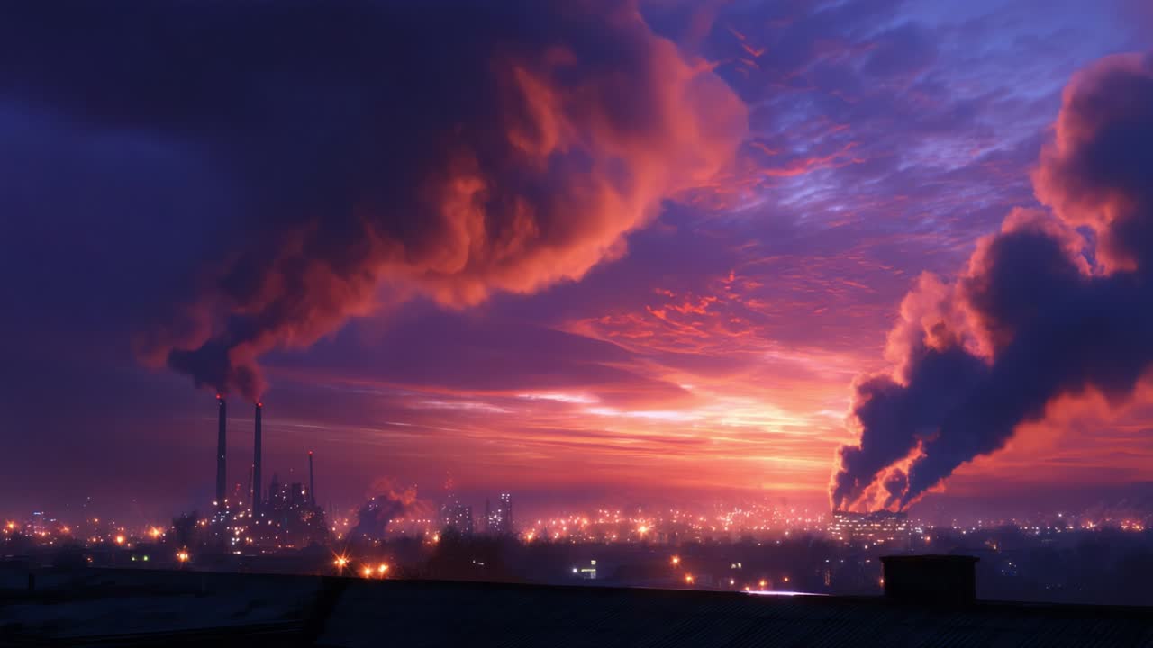 Industrial Cityscape at Sunset