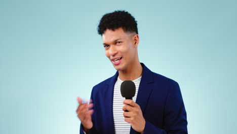 reporter, face and news, man with microphone