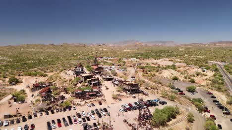 Goldfield-Ghost-Town-in-Phoenix-Az-aerial-drone-view-circling-around-the-abandoned-city-Part-1