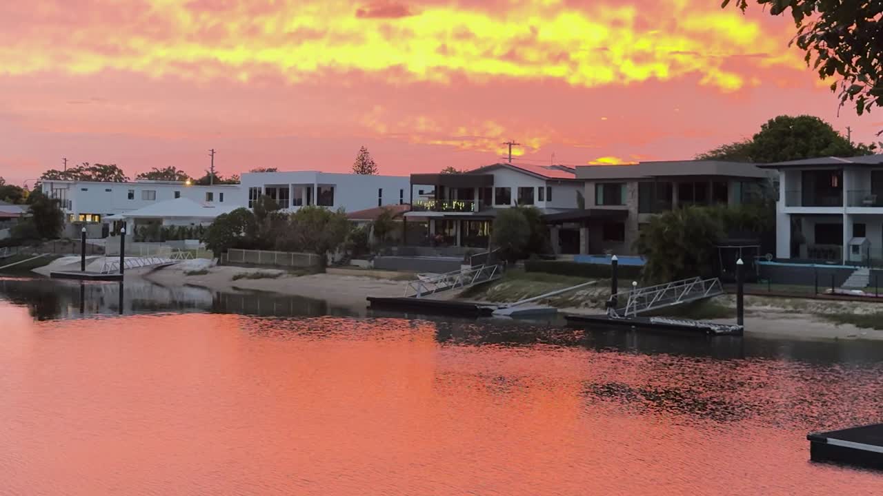 Sunset over Waterfront Homes