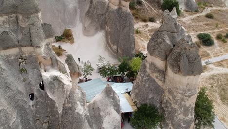 cappadocia turkish eroded volcanic sandstone mushroom rock formations geological landmark aerial birds eye