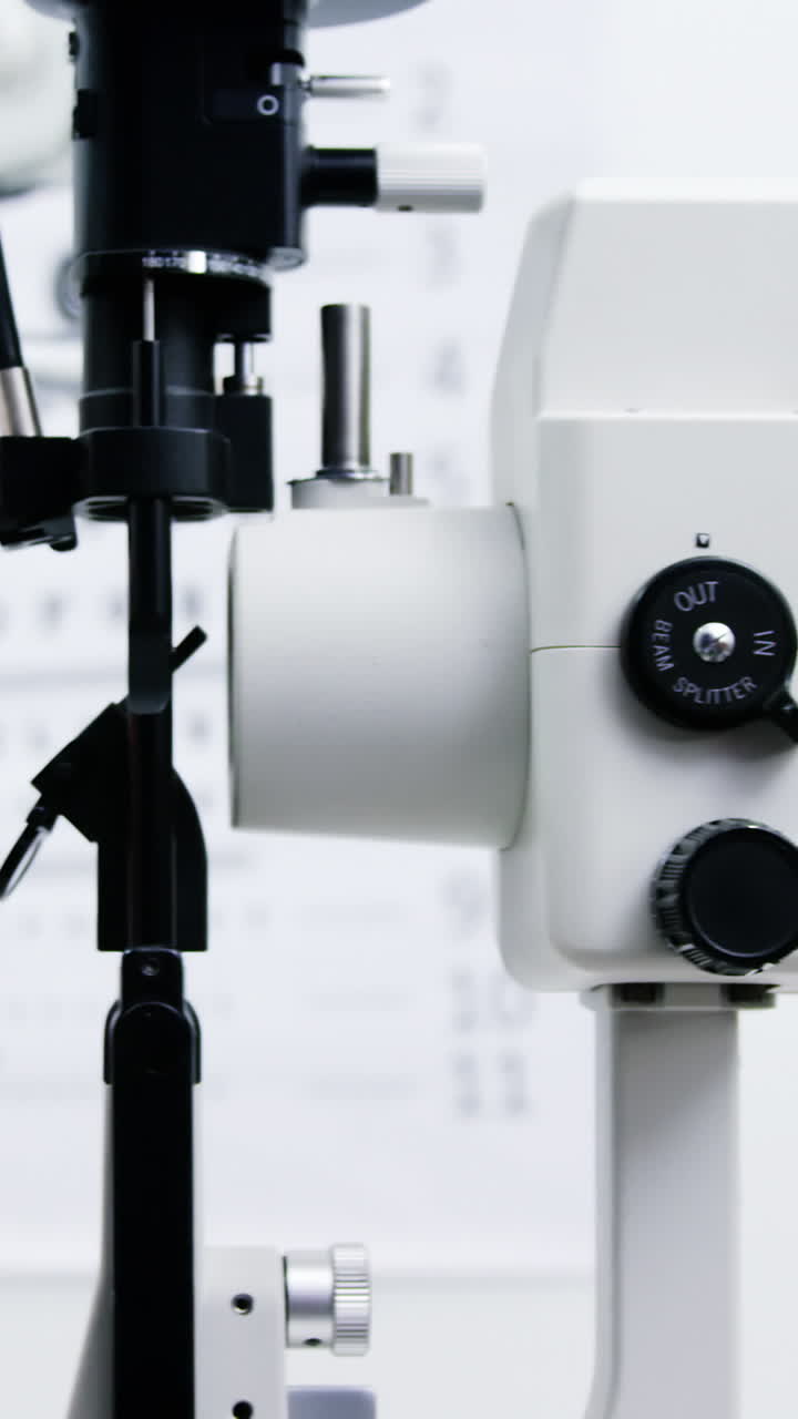 Optometrist examining female patient on slit lamp