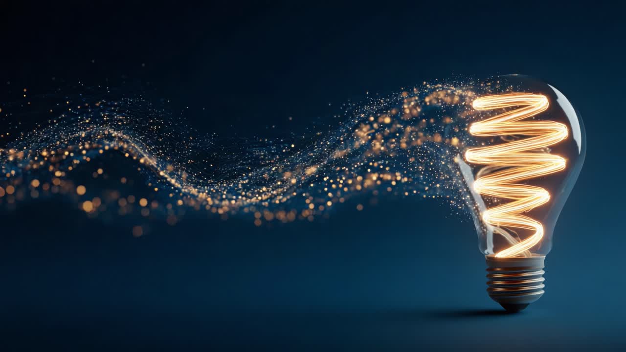 A Captivating Light Bulb with Sparkling Energy Waves Illuminating a Dark Background, Showcasing the Beauty of Light and Creativity in a Modern Design