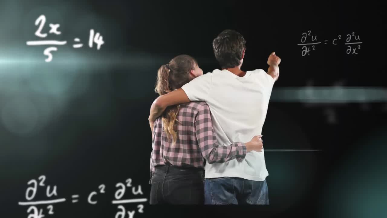 animación de ecuaciones matemáticas sobre parejas que abrazan
