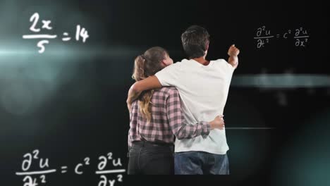 animation of mathematical equations over couple embracing