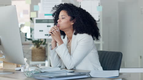 serious, busy and thinking business woman working