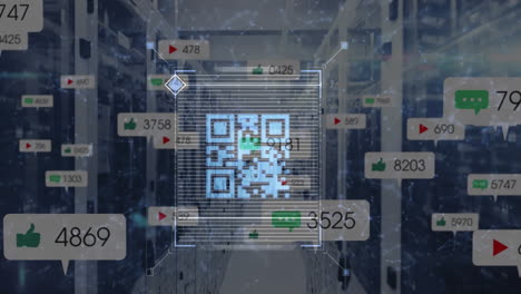 animation of qr code over social media icons