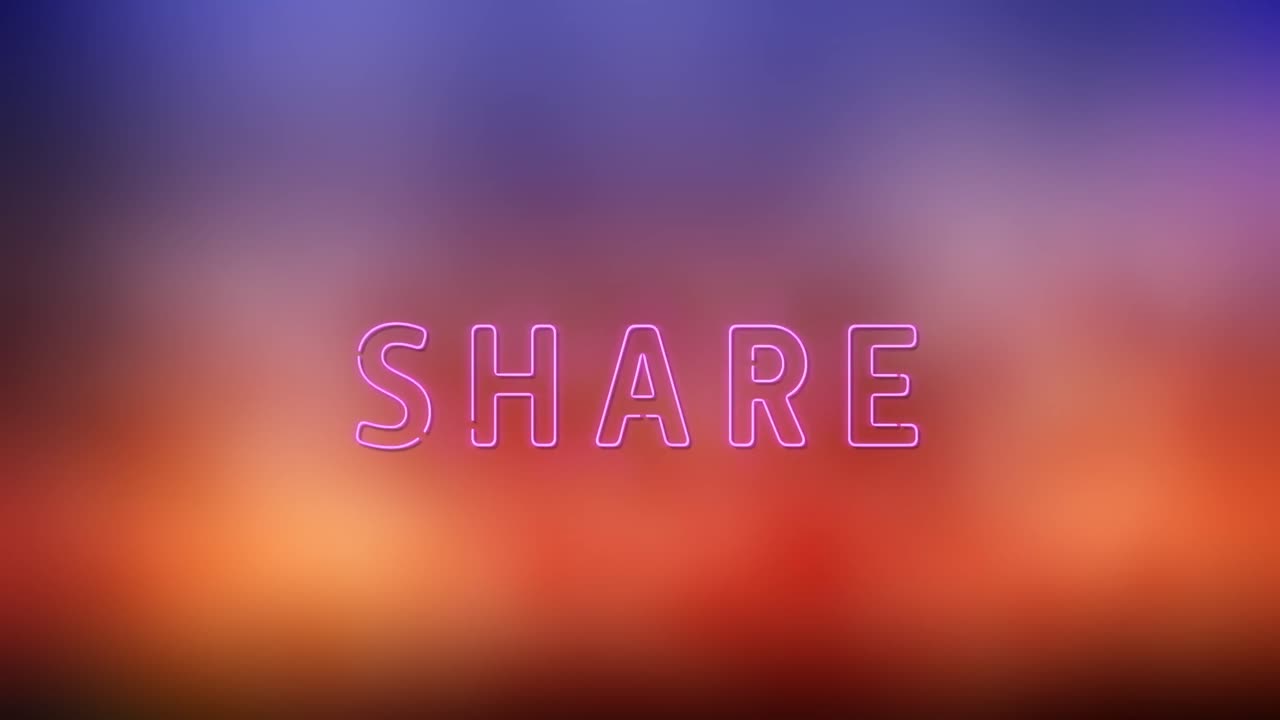 Animation of neon pink share text banner against gradient background
