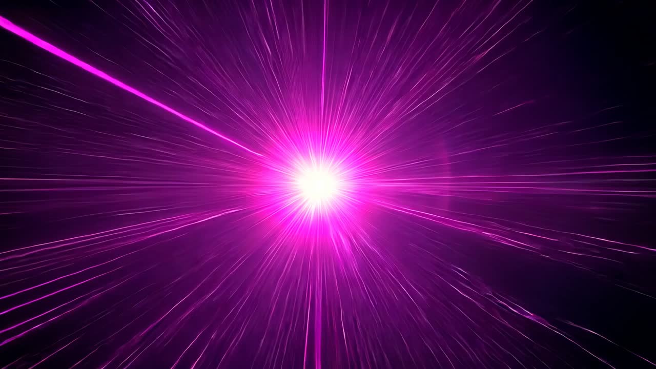 Flaring central light point sending magenta rays through black void, creating warp-speed burst